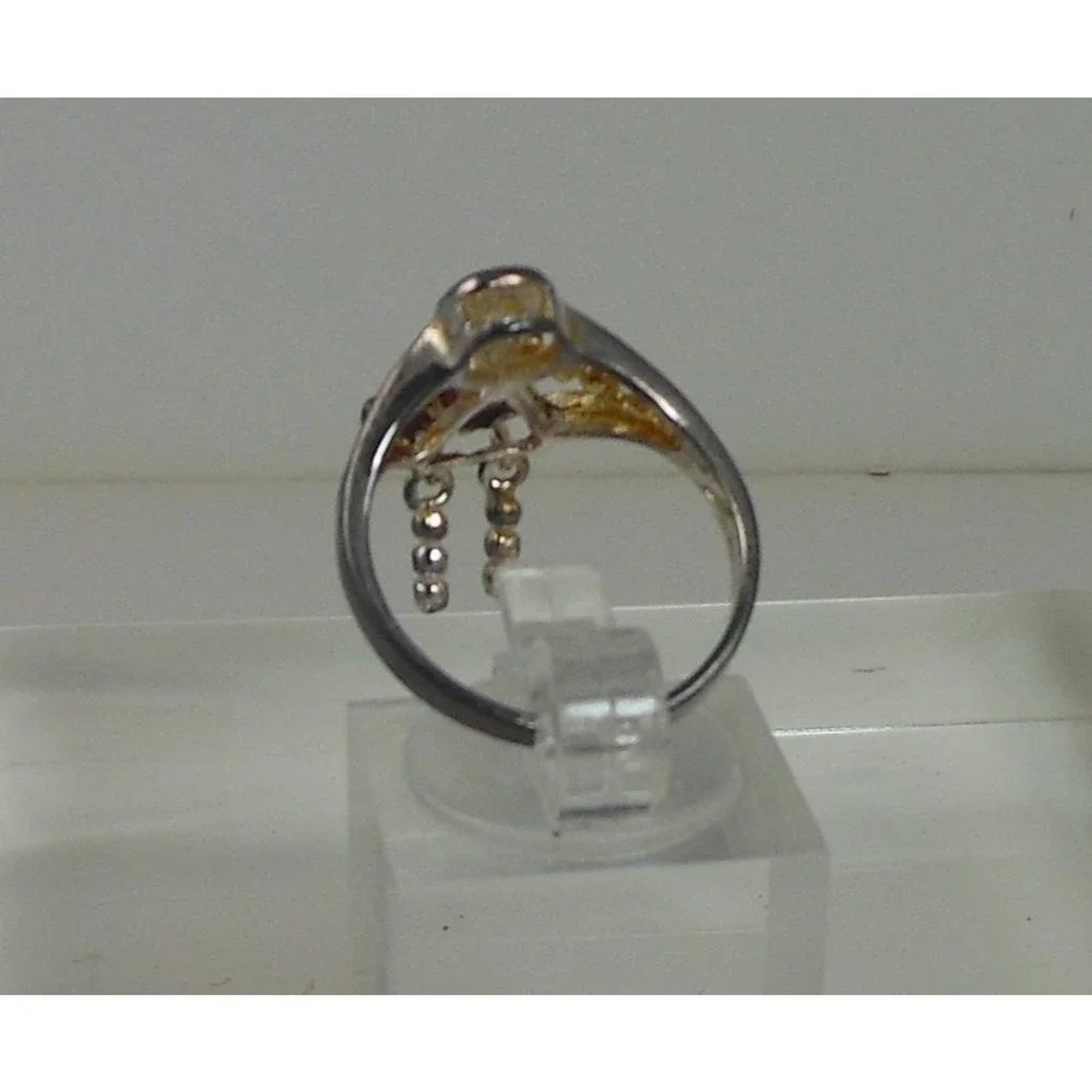 Vintage 90s Sterling Silver Angel Dangle Ring Purple & Clear CZ Stone's Size 7